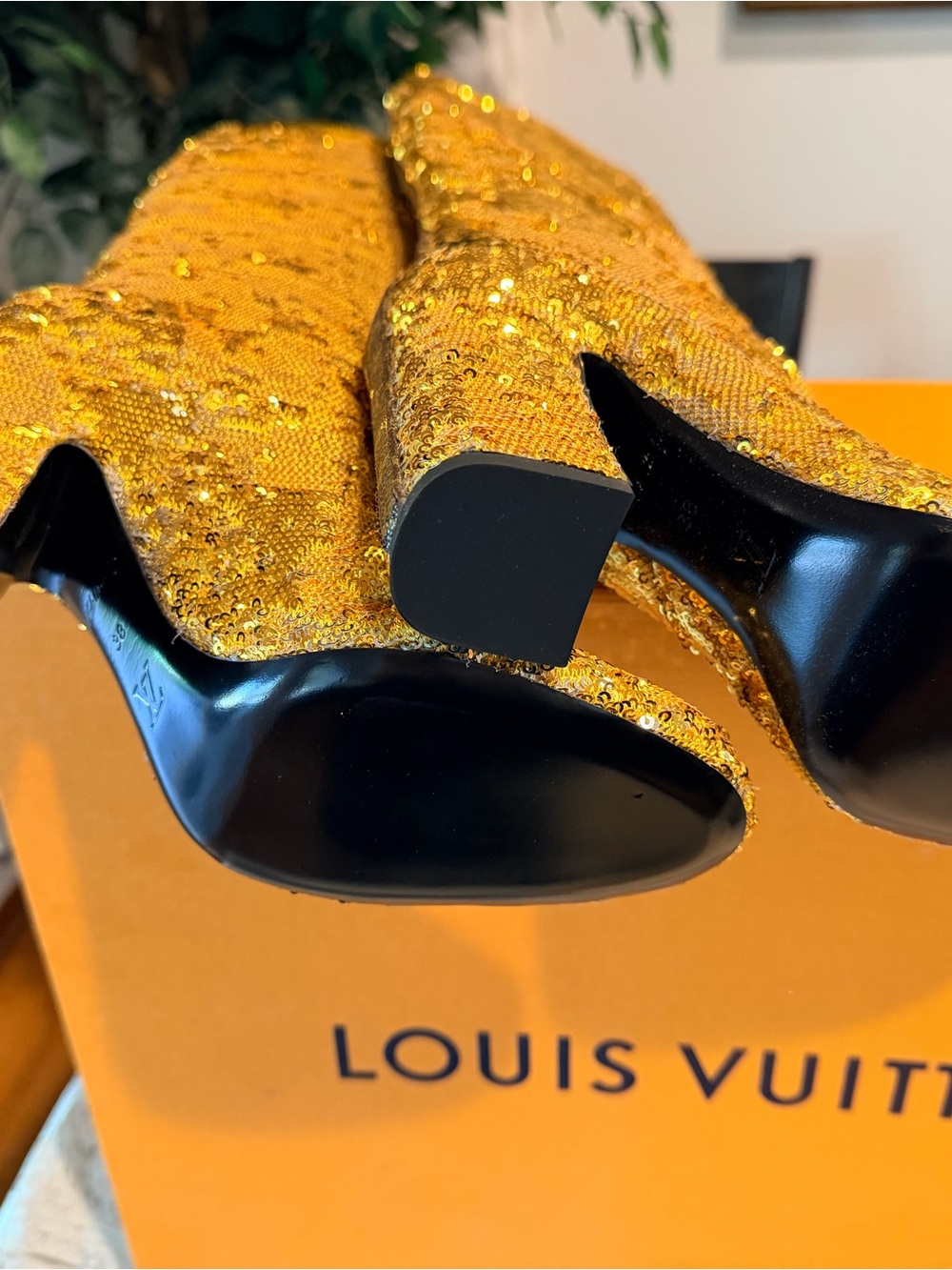 Louis Vuitton Gold and Silver Sequin Knee-High Heeled Boots - Picture 2 of 5